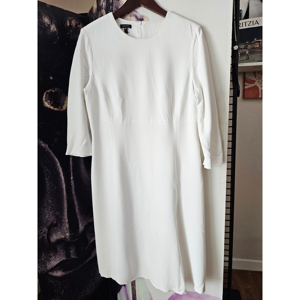 Escada Dequineta Off-White 3/4 Sleeve Shift Dress Size 42 1006326 01 - Picture 10 of 11